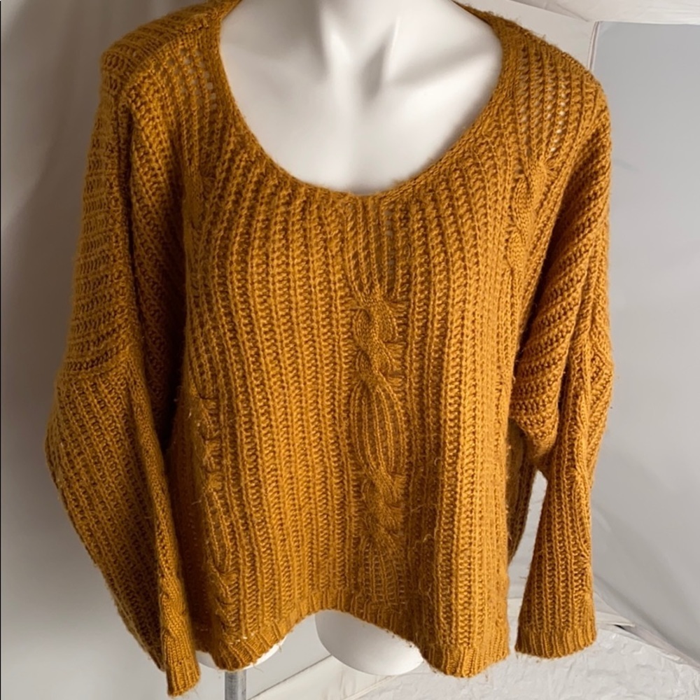 Unif X Urban Outfitters Collab Mustard Yellow Knit High Low Scoop Neck Sweater